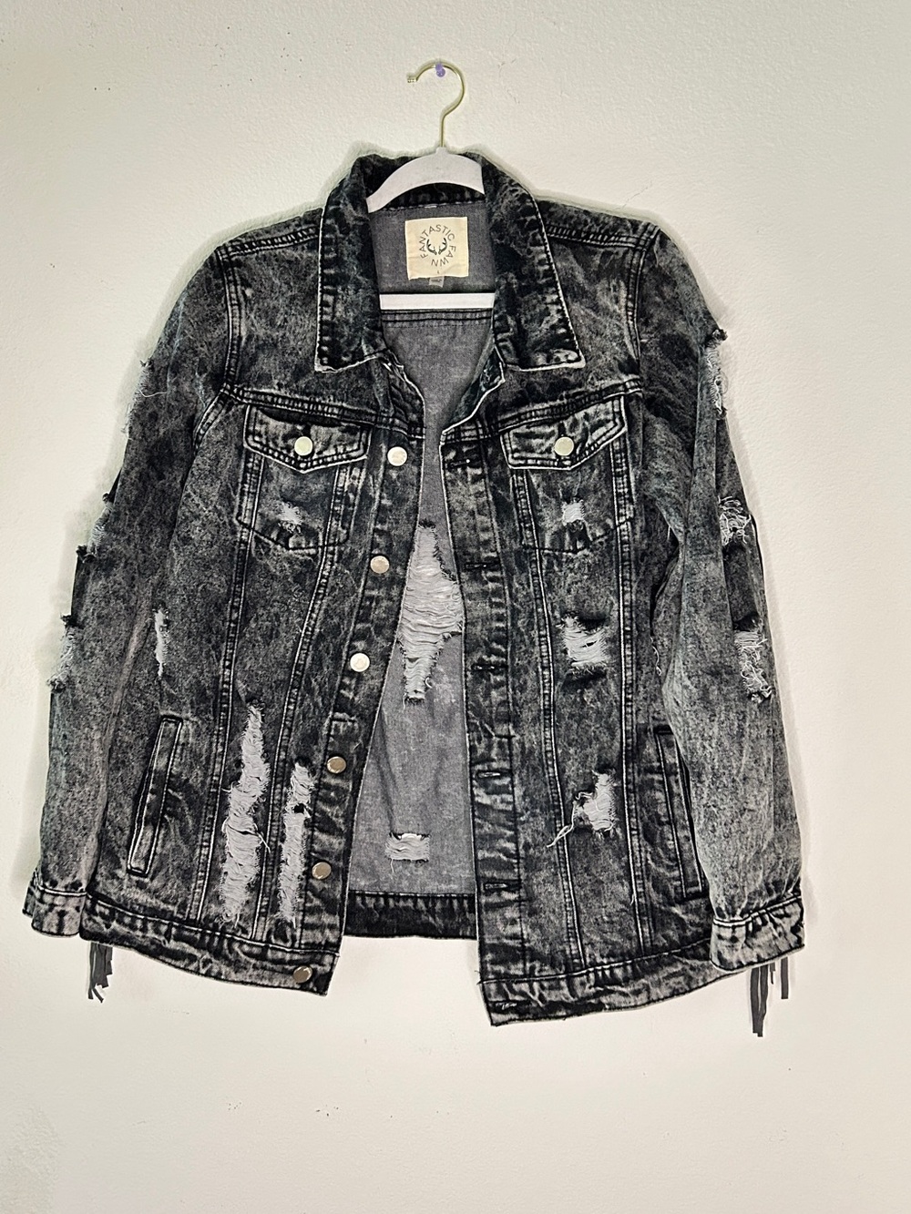 Fantastic Fawn Distressed Black & Gray Acid-Wash Jean Jacket